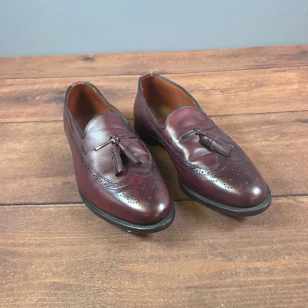 Allen Edmonds Manchester Loafers Men 12 Burgundy Good Wingtip Tassel Dress Shoes